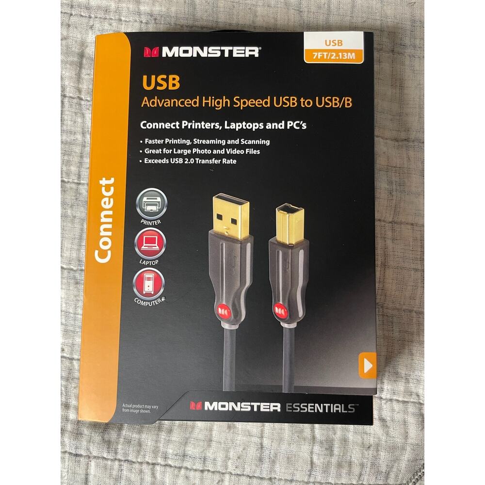 Monster Essentials USB to USB/B Cable High Speed 7' (2.13M) Printer Cable - NEW